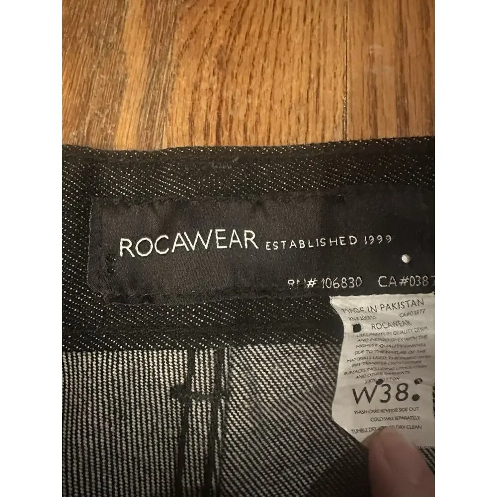 Rocawear Y2K Dark Denim Jeans Black Size 38 X 32 106830 Baggy Wide Leg Pants